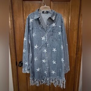 Denim Star Fringe Midi Dress - Blue B